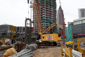 Züblin Spezialtiefbau erstellt Baugrube am Güterplatz in Frankfurt